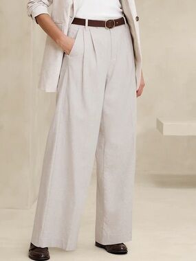 Banana Republic Factory Linen-Blend Wide Leg Pleated Trouser Size 16